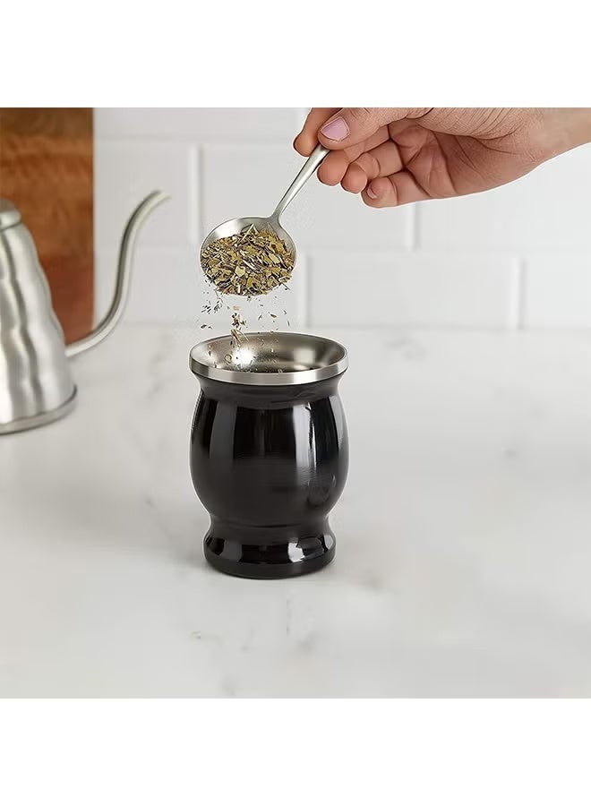 Ruili Mate tea cup, portable, double-walled stainless steel, easy to clean, mate tea gourd cup, suitable for drinking loose mate tea on various occasions, includes straw and cleaning brush, 230ml (black). - Image 2